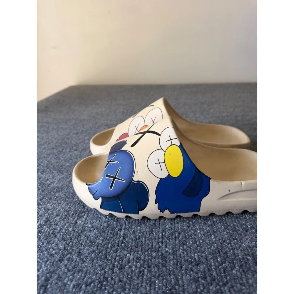 Men's Beige KAWS Graphic Slide Sandals Foam Upper Comfort Slip-On 7.5/8